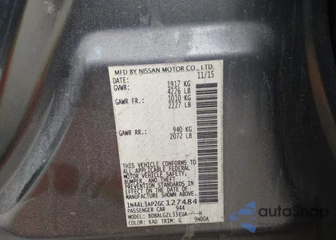 2016 Nissan Altima 2.5 S из США, поврежденный, VIN 1N4AL3AP2GC127484